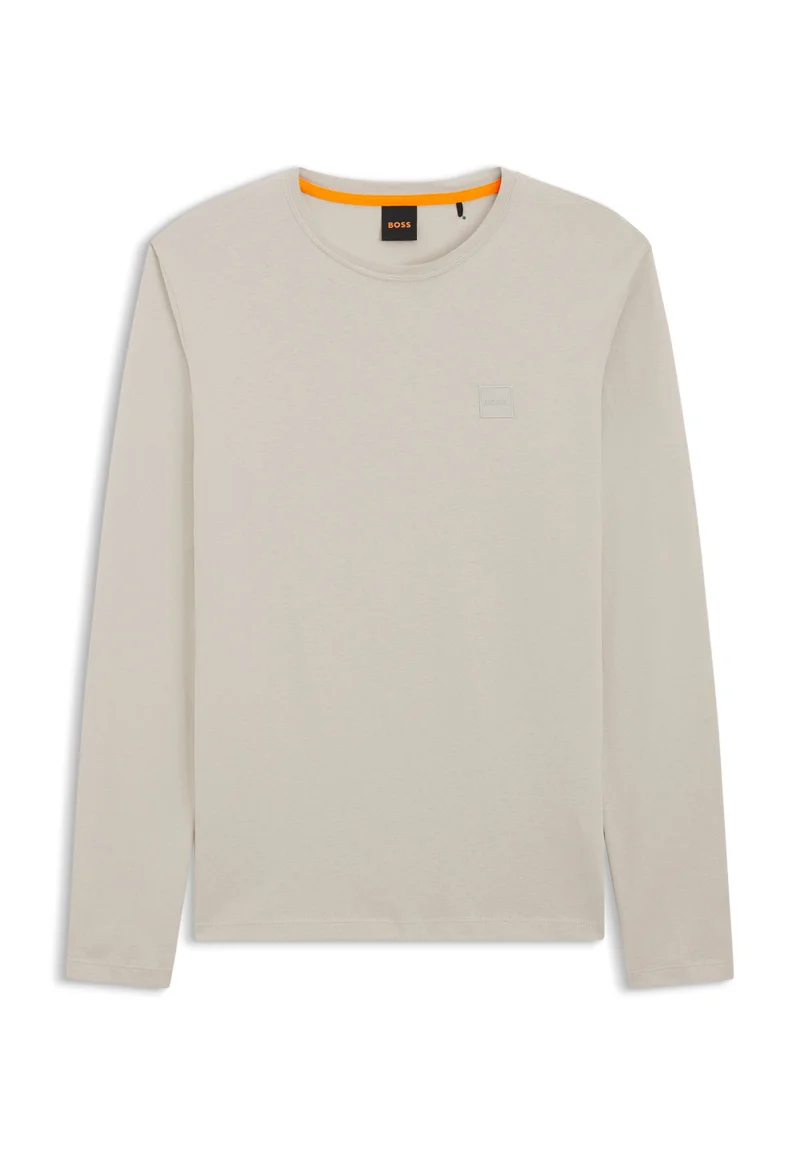 BOSS Light Beige Long-sleeved T-shirt in cotton with logo patch for Men | Best Price UAE