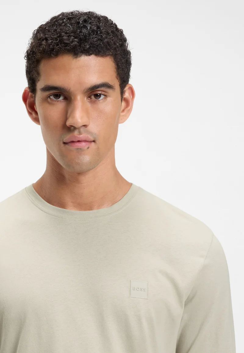 BOSS Light Beige Long-sleeved T-shirt in cotton with logo patch for Men | Best Price UAE