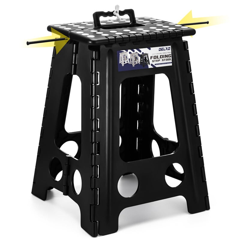 Delxo 17.5 Inch Folding Step Stool,Foldable Stool for Adults with Safety Lock,Portable Collapsible Plastic Step Stool,Non Slip Folding Stools for Kitchen Bathroom Bedroom Up to 400LBS,(Black 1PC) - Image 1