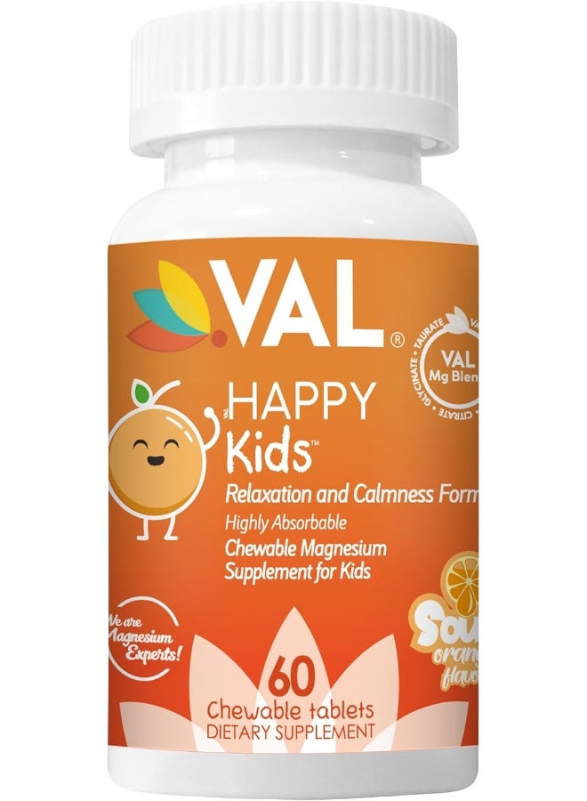 VAL Chewable Magnesium for Kids, Relaxation and Calm Formula, Glycinate, Citrate, Taurate, Vitamin B6, D, C, Natural Orange Flavor, Sugar Free, Gluten Free, Non-GMO, 60 Chewable Tablets - Image 1