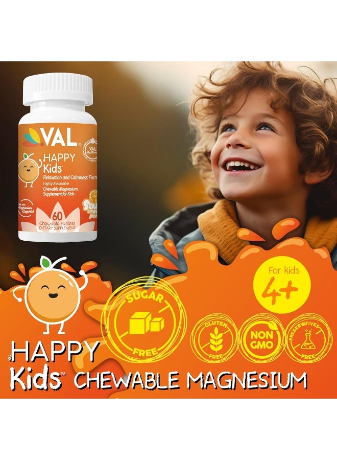 VAL Chewable Magnesium for Kids, Relaxation and Calm Formula, Glycinate, Citrate, Taurate, Vitamin B6, D, C, Natural Orange Flavor, Sugar Free, Gluten Free, Non-GMO, 60 Chewable Tablets - Image 3