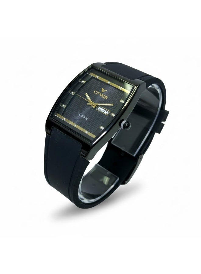 CITVOR Regal Classic CT3588 Men’s Quartz Watch Black Silicone Strap Square Dial with Day & Date Display – Luxury Casual Wristwatch - Image 3