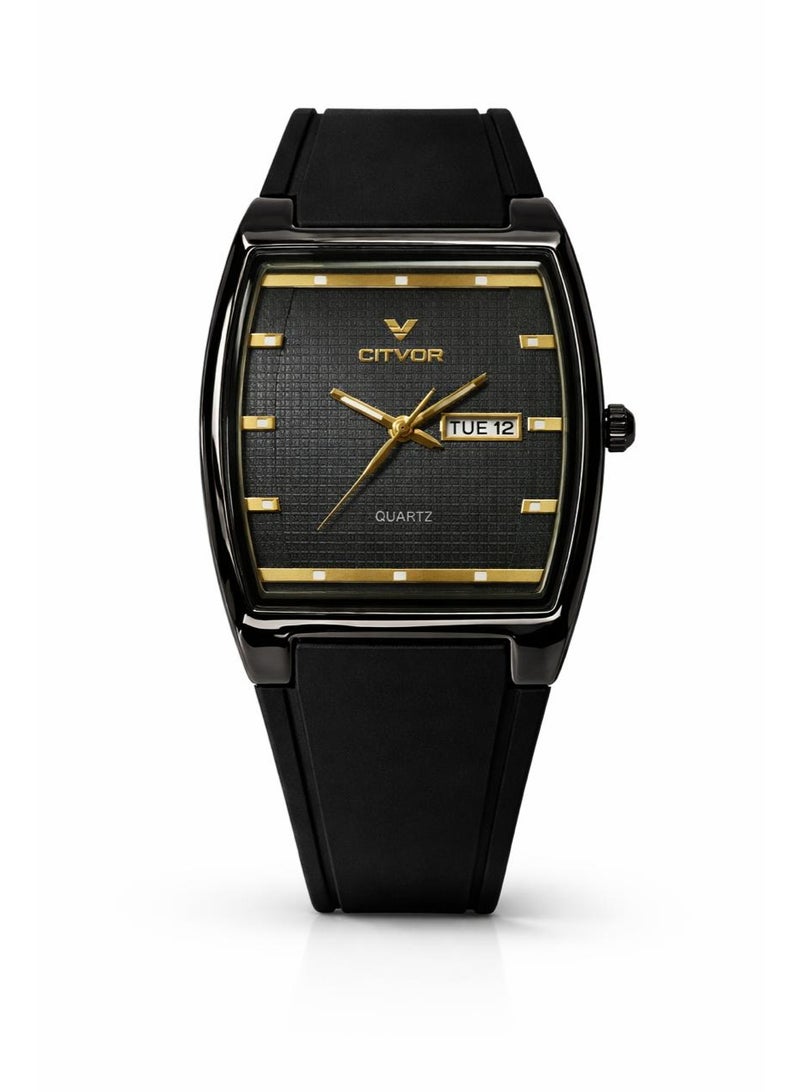 CITVOR Regal Classic CT3588 Men’s Quartz Watch Black Silicone Strap Square Dial with Day & Date Display – Luxury Casual Wristwatch - Image 1