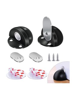 Y&D Magnetic Door Stops Floor Mounted, Strong Self Adhesive Stopper Stainless Steel Holder Soft Close Magnet Heavy Duty Black Rubber (2 Pack)  - Image 1