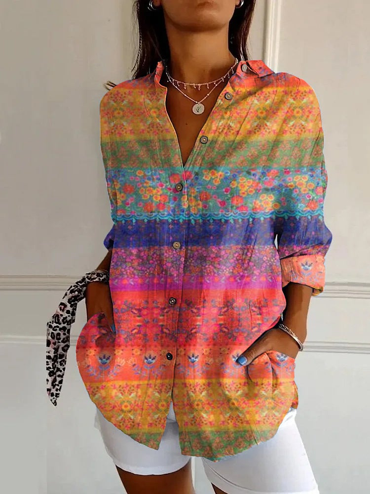 2024 New Womens Shirt Summer European and American Trend Half Sleeve Shirt Printed 3D Shirt YK2173-MU