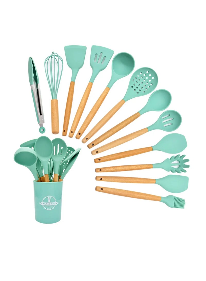 DIGI CORE 12 PCS Silicone Cooking Utensils Set Resistant Non-Stick Silicone Kitchen Utensil Set With Wooden Handles BPA FREE Gadgets For Cookware Bake Kitchen Accessories - Image 2