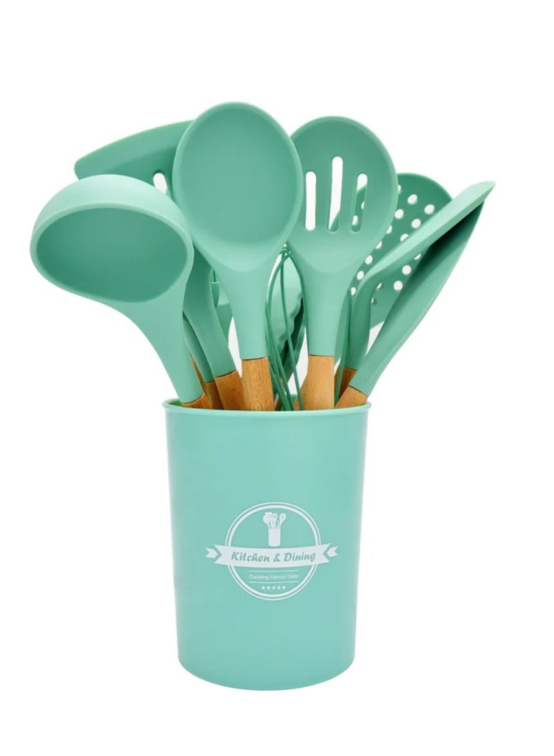 DIGI CORE 12 PCS Silicone Cooking Utensils Set Resistant Non-Stick Silicone Kitchen Utensil Set With Wooden Handles BPA FREE Gadgets For Cookware Bake Kitchen Accessories - Image 1