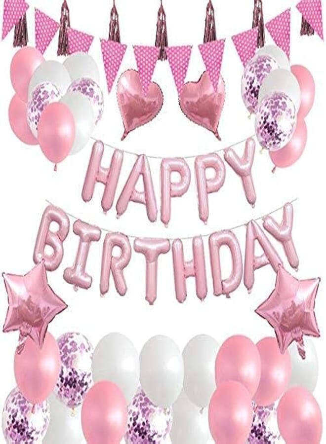 Secret Pink Happy Birthday Decorations with Bunting Party Balloons for Birthday, Weddings, Party Decorations, Birthday Party Supplies