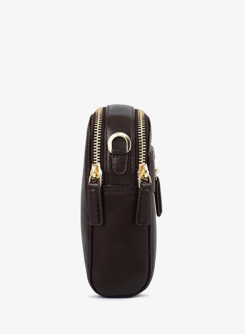 Da Milano Chocolate Da Milano Monogram Patterned Leather Crossbody Handbag with Zip Closure - Chocolate (LSB-02200)  | Best Price UAE
