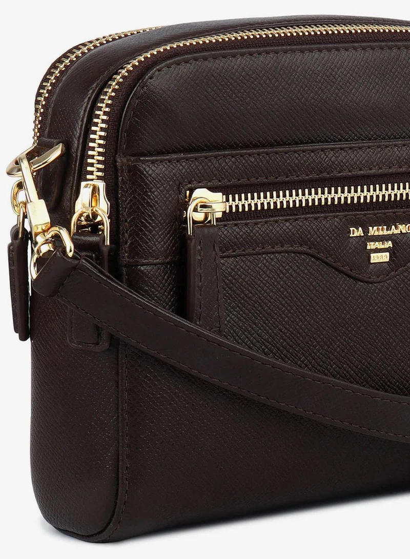 Da Milano Chocolate Da Milano Monogram Patterned Leather Crossbody Handbag with Zip Closure - Chocolate (LSB-02200)  | Best Price UAE