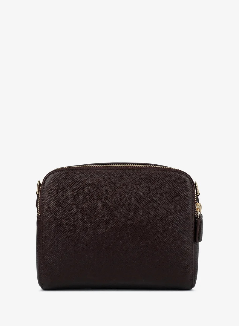 Da Milano Chocolate Da Milano Monogram Patterned Leather Crossbody Handbag with Zip Closure - Chocolate (LSB-02200)  | Best Price UAE