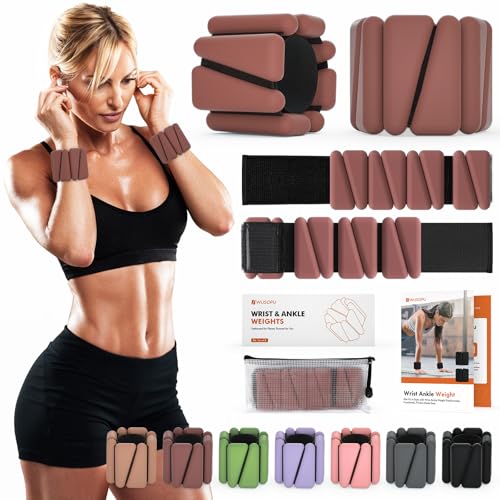 WUSOPU Wrist Weights, Ankle Weights for Women Men, Adjustable Wrist Weighted Bracelet for Home Gym Workout, Running, Yoga, Exercise, Strength Training, Set of 2 (1LB Each)-Dark Brown - Image 1