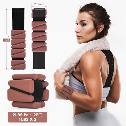 WUSOPU Wrist Weights, Ankle Weights for Women Men, Adjustable Wrist Weighted Bracelet for Home Gym Workout, Running, Yoga, Exercise, Strength Training, Set of 2 (1LB Each)-Dark Brown - Image 2
