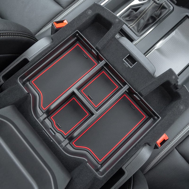 PIMCAR Compatible with 2019-2026 Dodge RAM 1500 2500 3500 Center Console Organizer ABS Plastic Material Interior Accessories Armrest Box Insert Tray (Red Trim) - Image 1