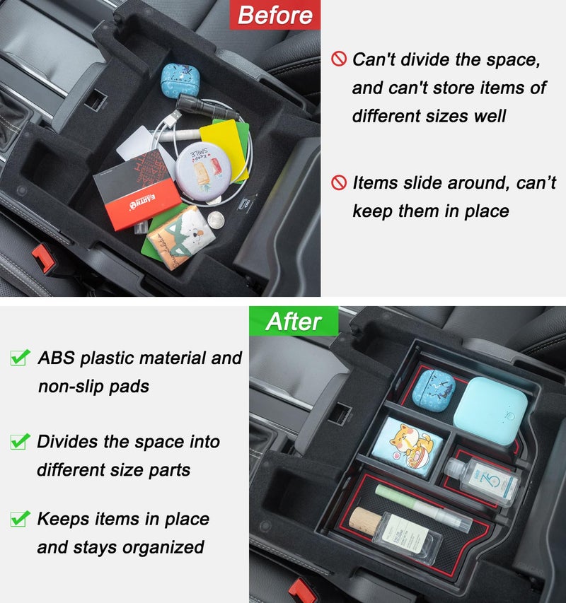 PIMCAR Compatible with 2019-2026 Dodge RAM 1500 2500 3500 Center Console Organizer ABS Plastic Material Interior Accessories Armrest Box Insert Tray (Red Trim) - Image 4