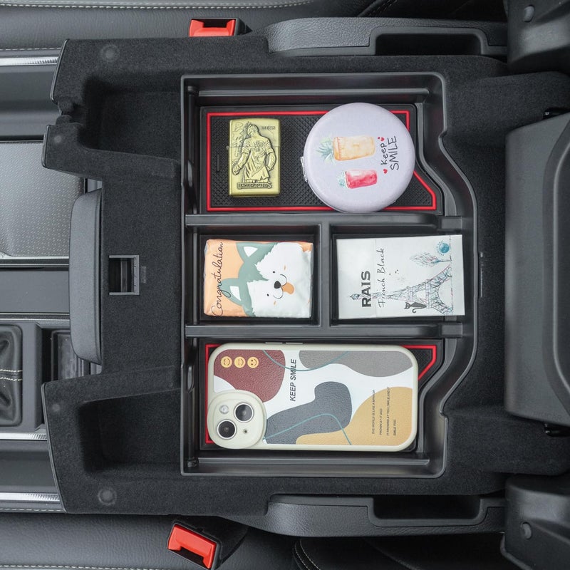 PIMCAR Compatible with 2019-2026 Dodge RAM 1500 2500 3500 Center Console Organizer ABS Plastic Material Interior Accessories Armrest Box Insert Tray (Red Trim) - Image 3
