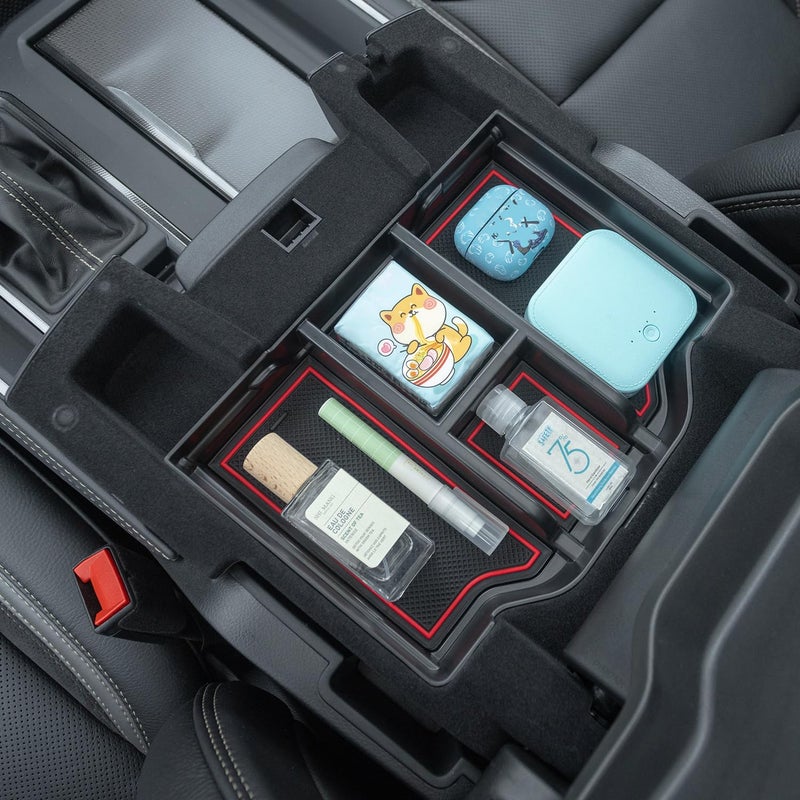 PIMCAR Compatible with 2019-2026 Dodge RAM 1500 2500 3500 Center Console Organizer ABS Plastic Material Interior Accessories Armrest Box Insert Tray (Red Trim) - Image 5