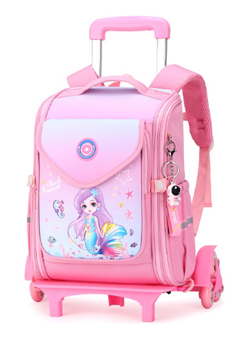 Generic Kids Trolley Backpack Wheeled Schoolbag, Mermaid Print Rolling School Bag for Girls Students  - Image 1