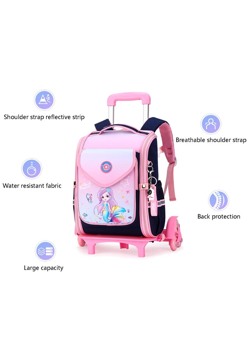 Generic Kids Trolley Backpack Wheeled Schoolbag, Mermaid Print Rolling School Bag for Girls Students  - Image 2