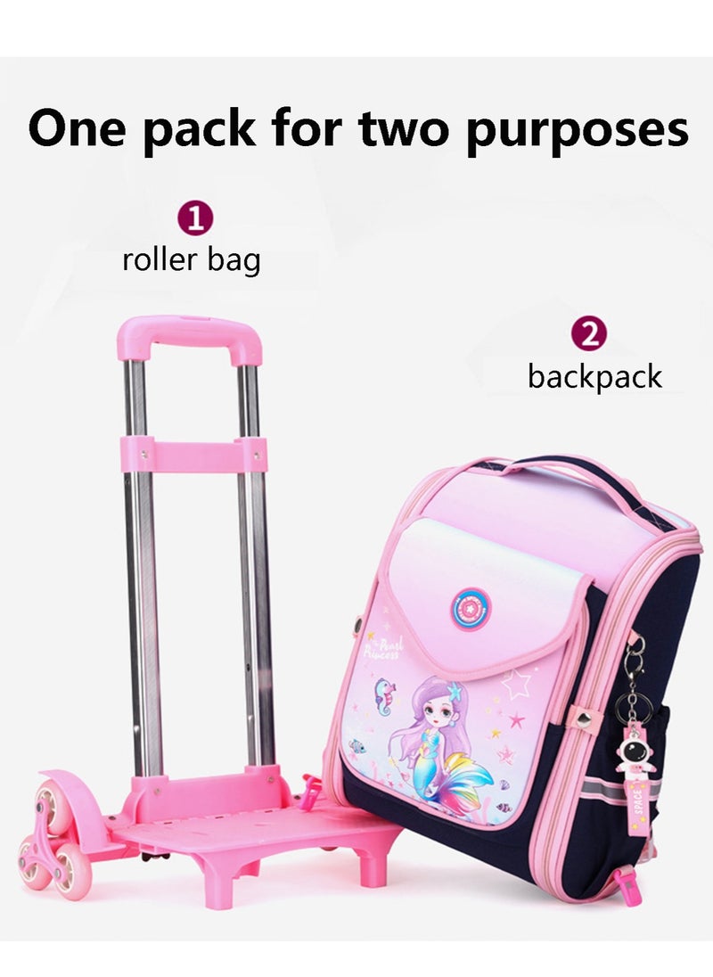 Generic Kids Trolley Backpack Wheeled Schoolbag, Mermaid Print Rolling School Bag for Girls Students  - Image 3