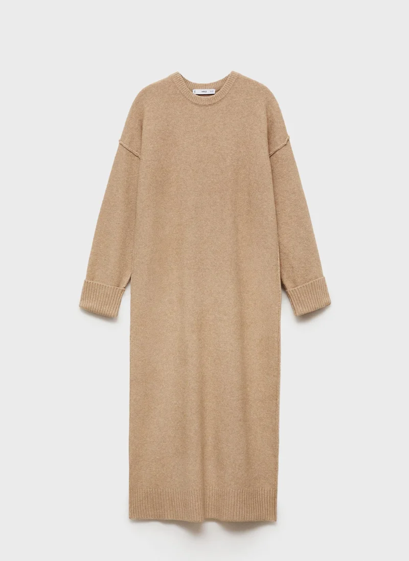 MANGO Knitted Dress With Ribbed Finishes