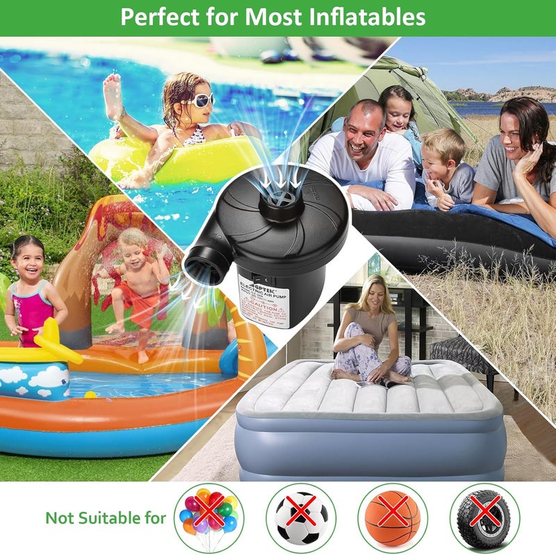 AGPtek Electric Air Pump,Portable Air Pump with 3 Nozzles, 4.5kPa Quick-Fill,110V AC/12V DC Inflator/Deflator Pumps for Outdoor Camping, Inflatable Air Mattress Beds, Boats, Swimming Ring - Image 4