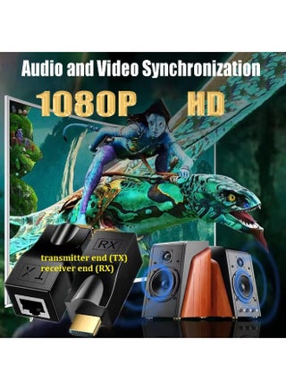 محول موسع HDMI عبر كابل Cat5e/6 (زوج واحد)، مكرر إشارة HDMI إلى محول شبكة إيثرنت RJ45، دقة 4K HD 1080p حتى 30 مترًا/98 قدمًا، لأجهزة التلفزيون عالية الوضوح، وأجهزة الاستقبال الرقمية، ومشغلات DVD، وPS4، وأجهزة الاستقبال الرقمية، أسود - view 5