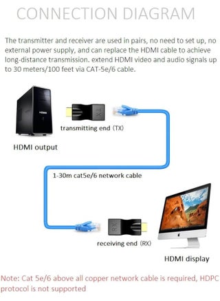 محول موسع HDMI عبر كابل Cat5e/6 (زوج واحد)، مكرر إشارة HDMI إلى محول شبكة إيثرنت RJ45، دقة 4K HD 1080p حتى 30 مترًا/98 قدمًا، لأجهزة التلفزيون عالية الوضوح، وأجهزة الاستقبال الرقمية، ومشغلات DVD، وPS4، وأجهزة الاستقبال الرقمية، أسود - view 3