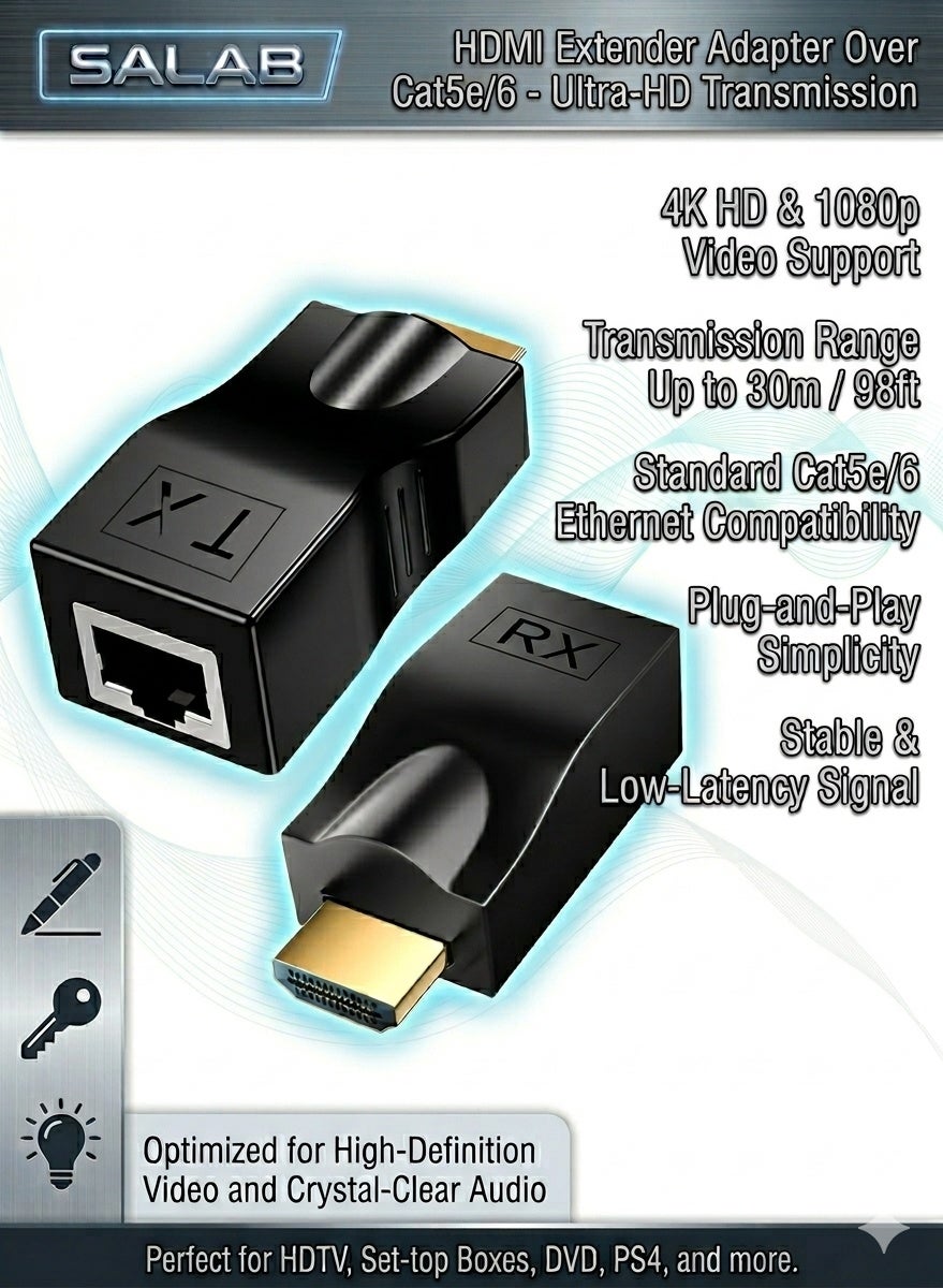 سلاب سلاب HDMI إلى RJ45 إكستندر عبر كات 5e/6 عبوة قطعتين