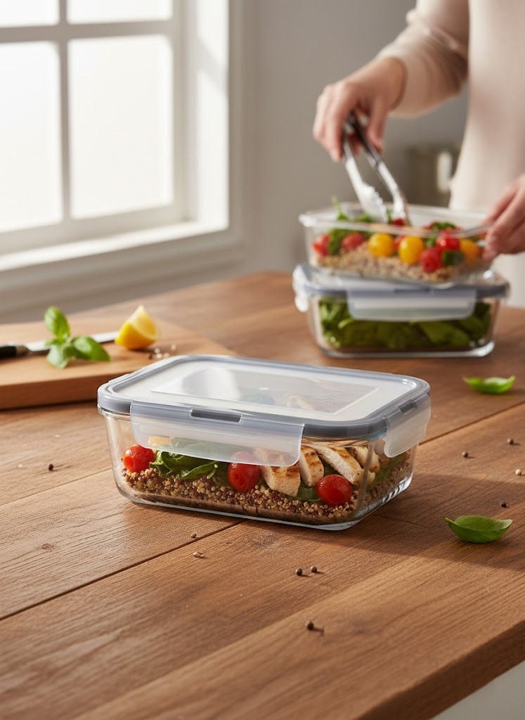 لاف حاوية طعام زجاجية مستطيلة بغطاء باللون الرمادي/شفاف سعة 750 مل - Image 1