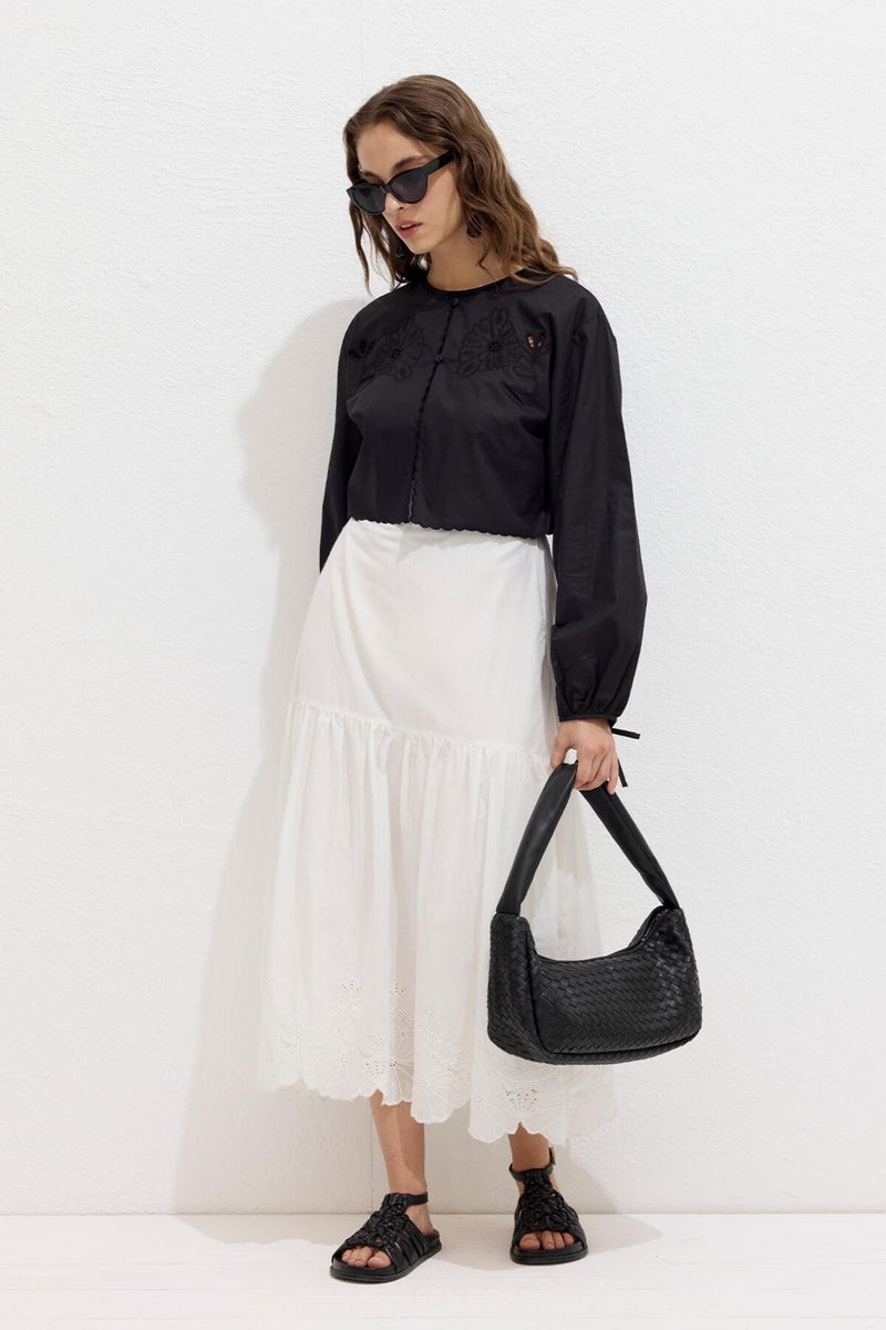 Manuka Embroidered Lace Up Blouse Black  - Image 2