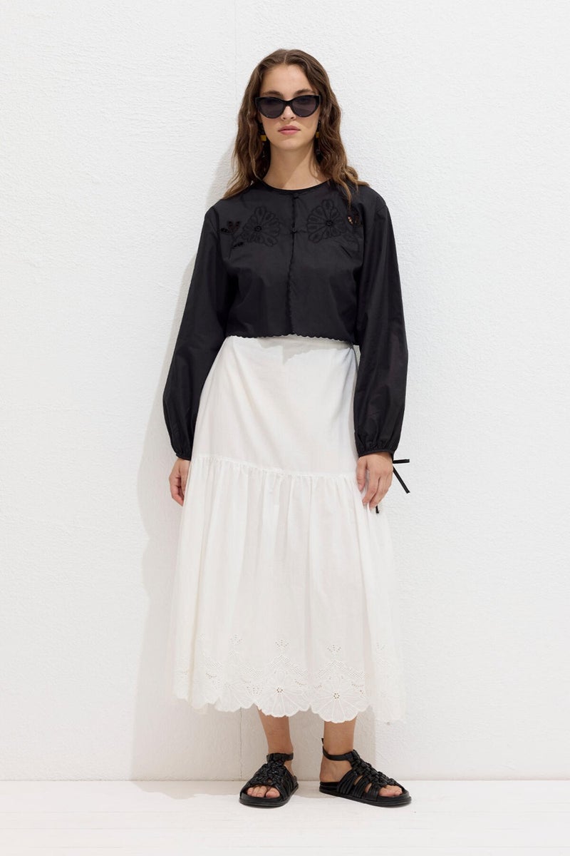 Manuka Embroidered Lace Up Blouse Black  - Image 5