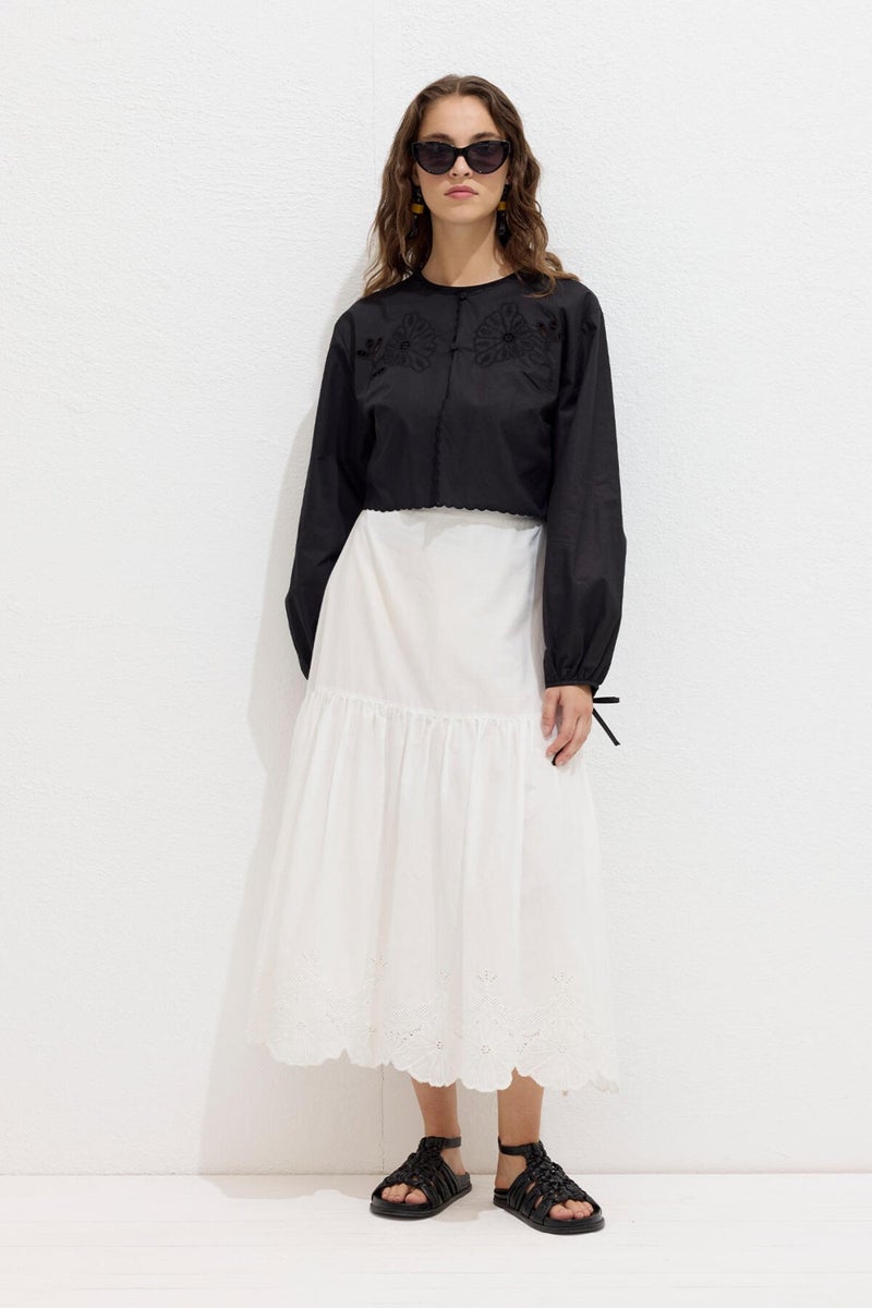 Manuka Embroidered Lace Up Blouse Black  - Image 4