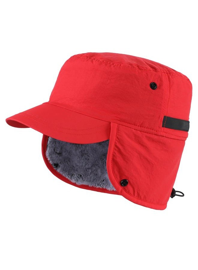 Connectyle Mens Winter Hat with Brim Warm Earflaps Hat Faux Fur Baseball Cap, Red, One size - Image 1