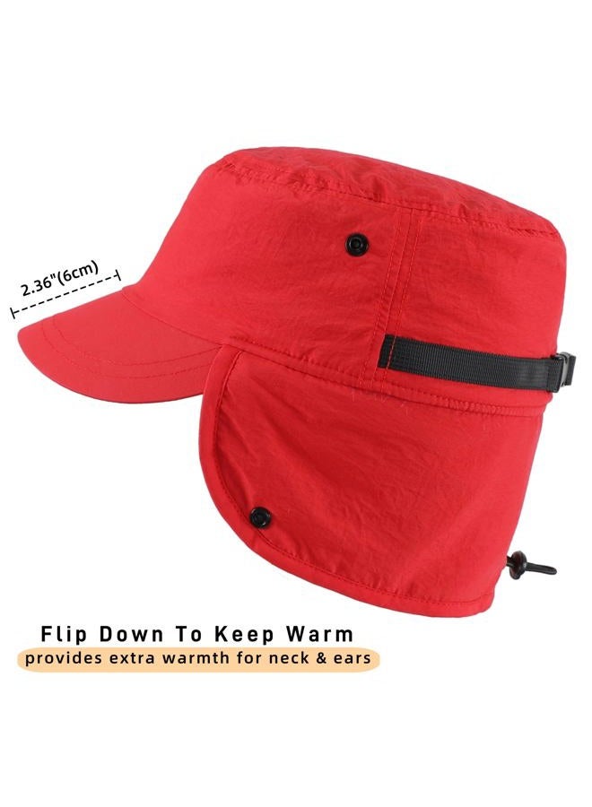 Connectyle Mens Winter Hat with Brim Warm Earflaps Hat Faux Fur Baseball Cap, Red, One size - Image 3