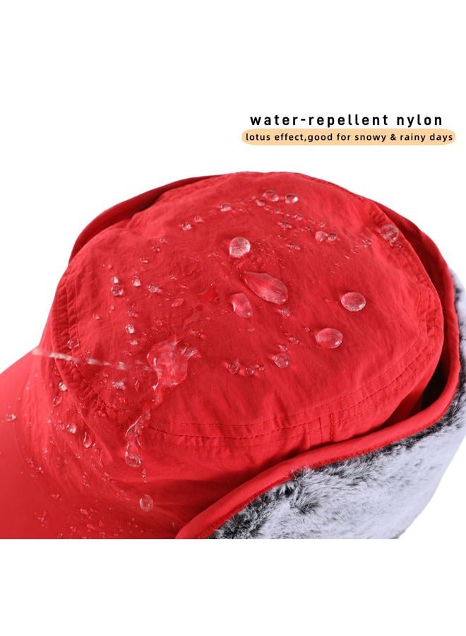 Connectyle Mens Winter Hat with Brim Warm Earflaps Hat Faux Fur Baseball Cap, Red, One size - Image 5