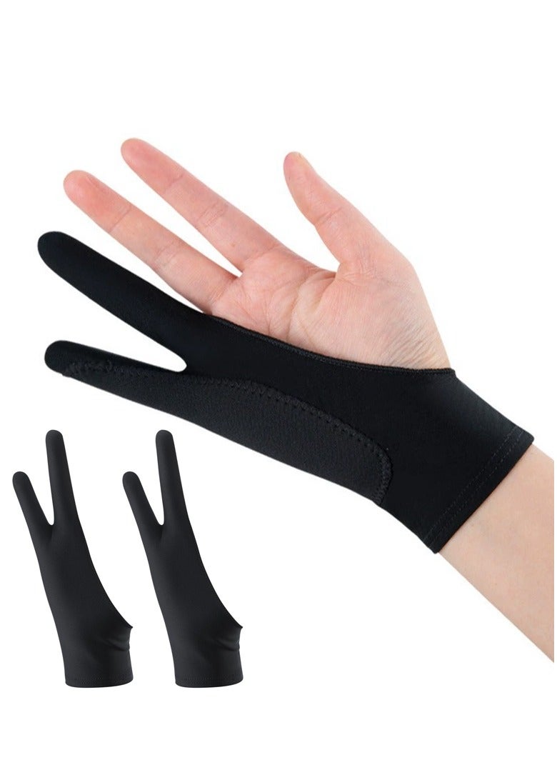 2 عبوة قفاز الفنان قفاز الرسم براحة اليدين للوحات الجرافيك اللوحية، الآيباد - واقي من التلطخ، بإصبعين، ليكرا مرنة، بدون أصابع، جيد لليد اليمنى واليسرى (L) - Image 1