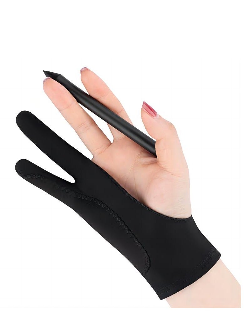 2 عبوة قفاز الفنان قفاز الرسم براحة اليدين للوحات الجرافيك اللوحية، الآيباد - واقي من التلطخ، بإصبعين، ليكرا مرنة، بدون أصابع، جيد لليد اليمنى واليسرى (L) - Image 2