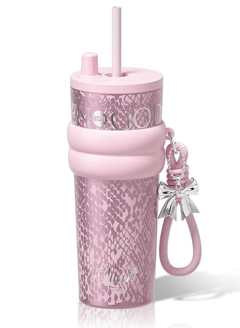 Queen Stainless Steel Vacuum Insulated Tumbler with Lid and Straw Insulated Water Bottle Leak Proof for Hot and Cold,Holiday Quencher, Portable Travel Coffee Mug, Reusable Coffee Cup for Women, Blush Pink for Water, Iced Tea or Coffee, Smoothie and More 24 OZ - Image 1