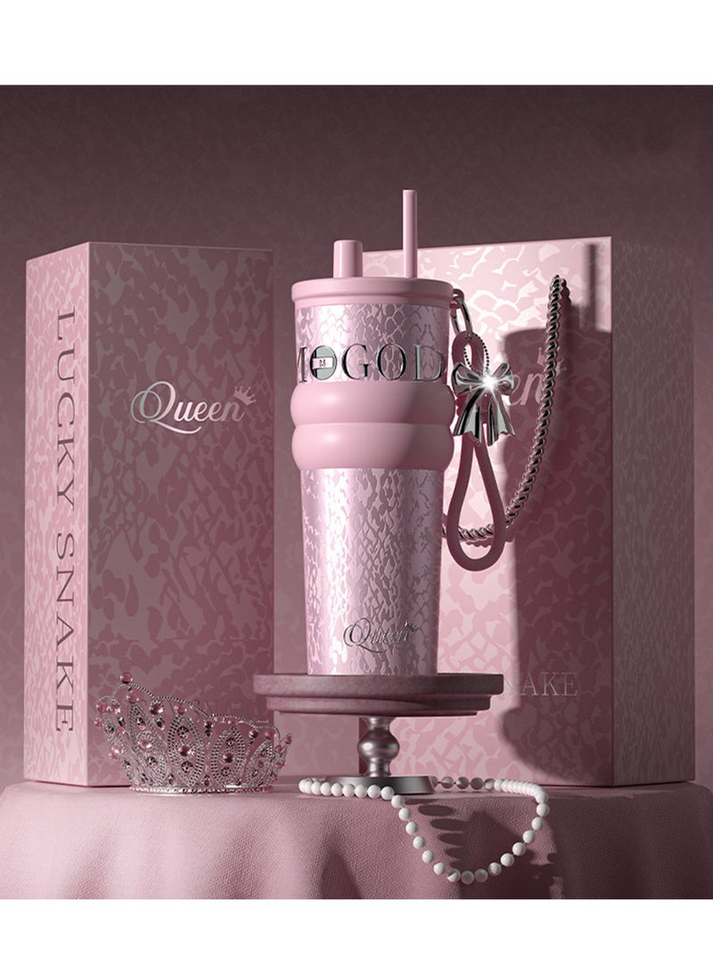 Queen Stainless Steel Vacuum Insulated Tumbler with Lid and Straw Insulated Water Bottle Leak Proof for Hot and Cold,Holiday Quencher, Portable Travel Coffee Mug, Reusable Coffee Cup for Women, Blush Pink for Water, Iced Tea or Coffee, Smoothie and More 24 OZ - Image 2