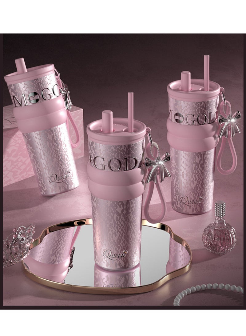Queen Stainless Steel Vacuum Insulated Tumbler with Lid and Straw Insulated Water Bottle Leak Proof for Hot and Cold,Holiday Quencher, Portable Travel Coffee Mug, Reusable Coffee Cup for Women, Blush Pink for Water, Iced Tea or Coffee, Smoothie and More 24 OZ - Image 3