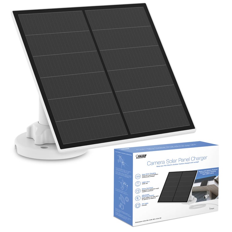 Feit Electric Solar Panel Continuous Charger Panel/SOL/CAM Compatible Feit Electric Smart Outdoor Camera CAM/WM/WiFi/BAT, 9ft Cord, Micro-USB, Adjustable Mounting Bracket - Image 1