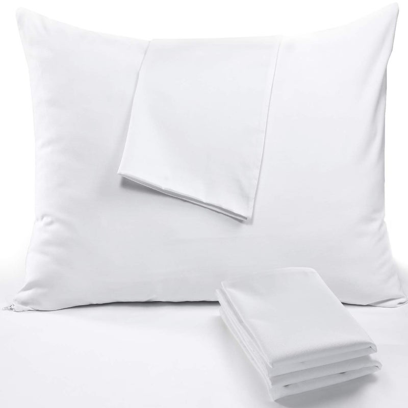 Niagara 4 Pack Pillow Protectors Standard 20x26 Inches Lab Certified Ultra Fresh Treated 100 Cotton Non Crinkle Quiet Breathable Zipper Covers Cases White