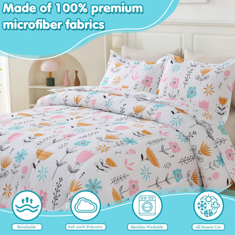 CIMVI Kids Comforter Sets for Girls Floral Twin Bedding Set Cute Flower Bed Sets with Pillowcase Bed in A Bag Children Bedroom Decor Soft Lightweight for All Season Durable Machine Washable - Image 2