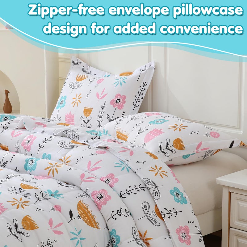 CIMVI Kids Comforter Sets for Girls Floral Twin Bedding Set Cute Flower Bed Sets with Pillowcase Bed in A Bag Children Bedroom Decor Soft Lightweight for All Season Durable Machine Washable - Image 4
