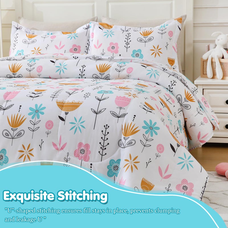 CIMVI Kids Comforter Sets for Girls Floral Twin Bedding Set Cute Flower Bed Sets with Pillowcase Bed in A Bag Children Bedroom Decor Soft Lightweight for All Season Durable Machine Washable - Image 5