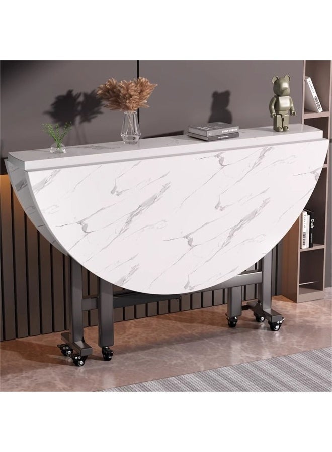 Folding Dinner Table, Multifunctional Wooden Table with Metal Legs and Wheels, Fashion Round Lunch Table Folding Desk for Home Office Coffee Party (Round, 120*120*73cm) - Image 3