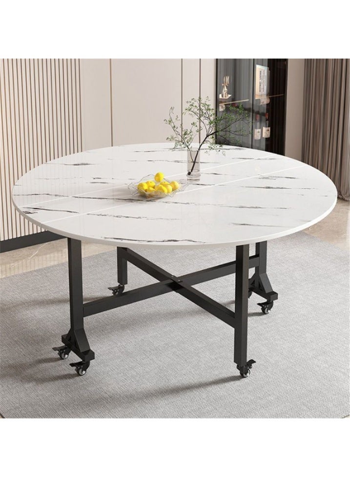 Folding Dinner Table, Multifunctional Wooden Table with Metal Legs and Wheels, Fashion Round Lunch Table Folding Desk for Home Office Coffee Party (Round, 120*120*73cm) - Image 4