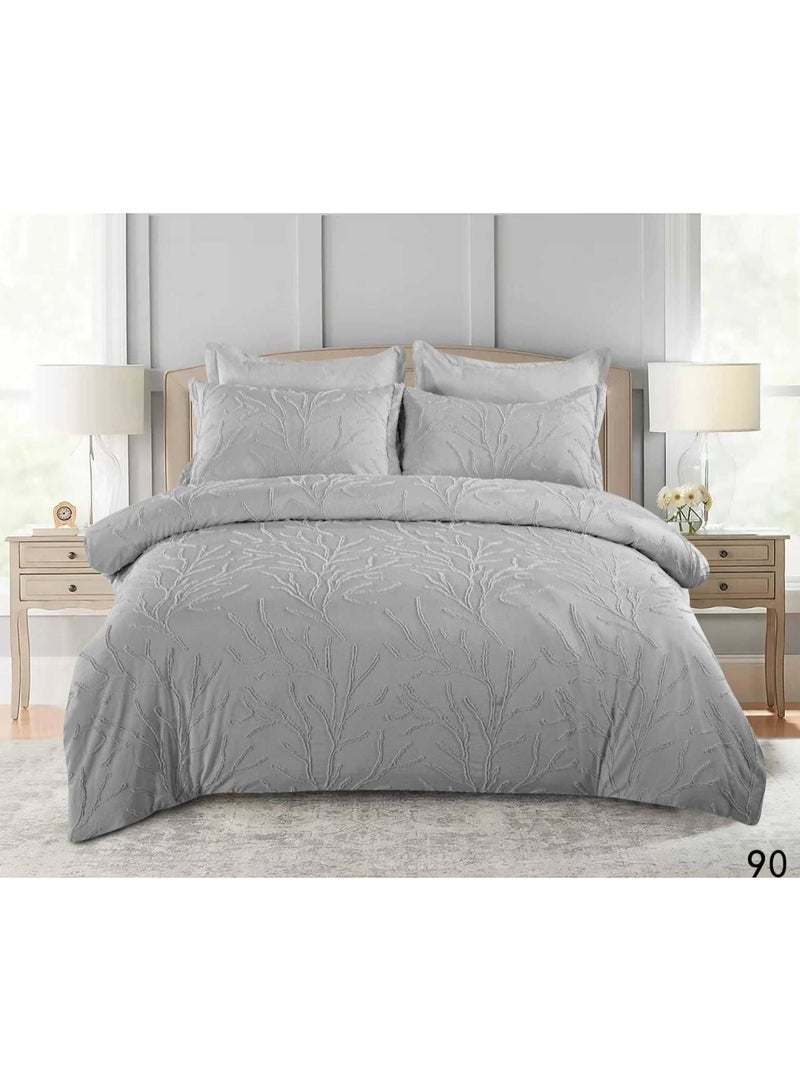 طقم لحاف مقاس كينج، 6 قطع، تصميم مطرز، لحاف مقاس 220x240 سم، شرشف مطاطي مقاس 200x200 سم، غطاء وسادة مقاس 50x75 سم