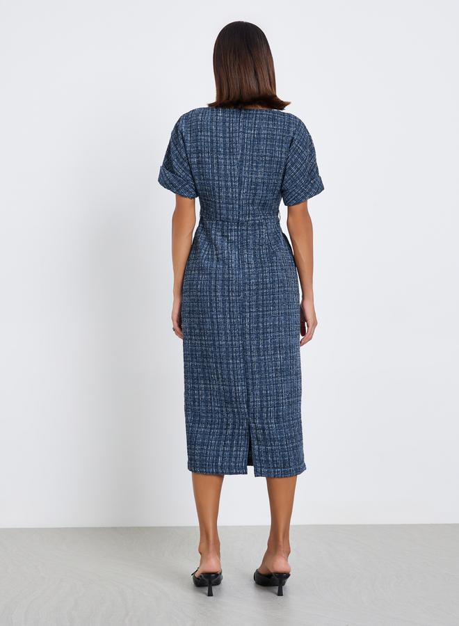 Styli Women Belted Tweed Sheath Midi Dress - Image 5